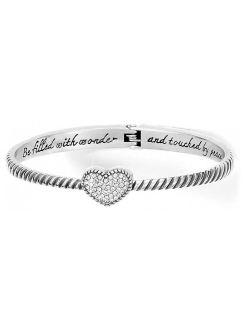 New Brighton Silver Crystal Celestia Heart Hinged Message Bangle Stack Bracelet